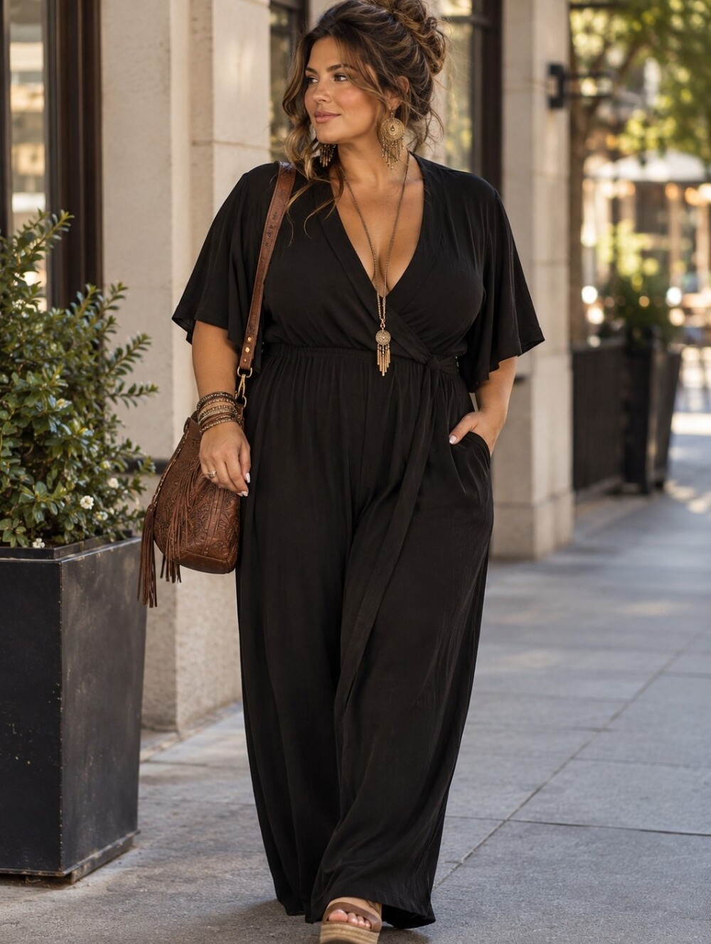 Nina Leonard Black V-Neck Short Sleeve Jumpsuit - Nina Leonard
